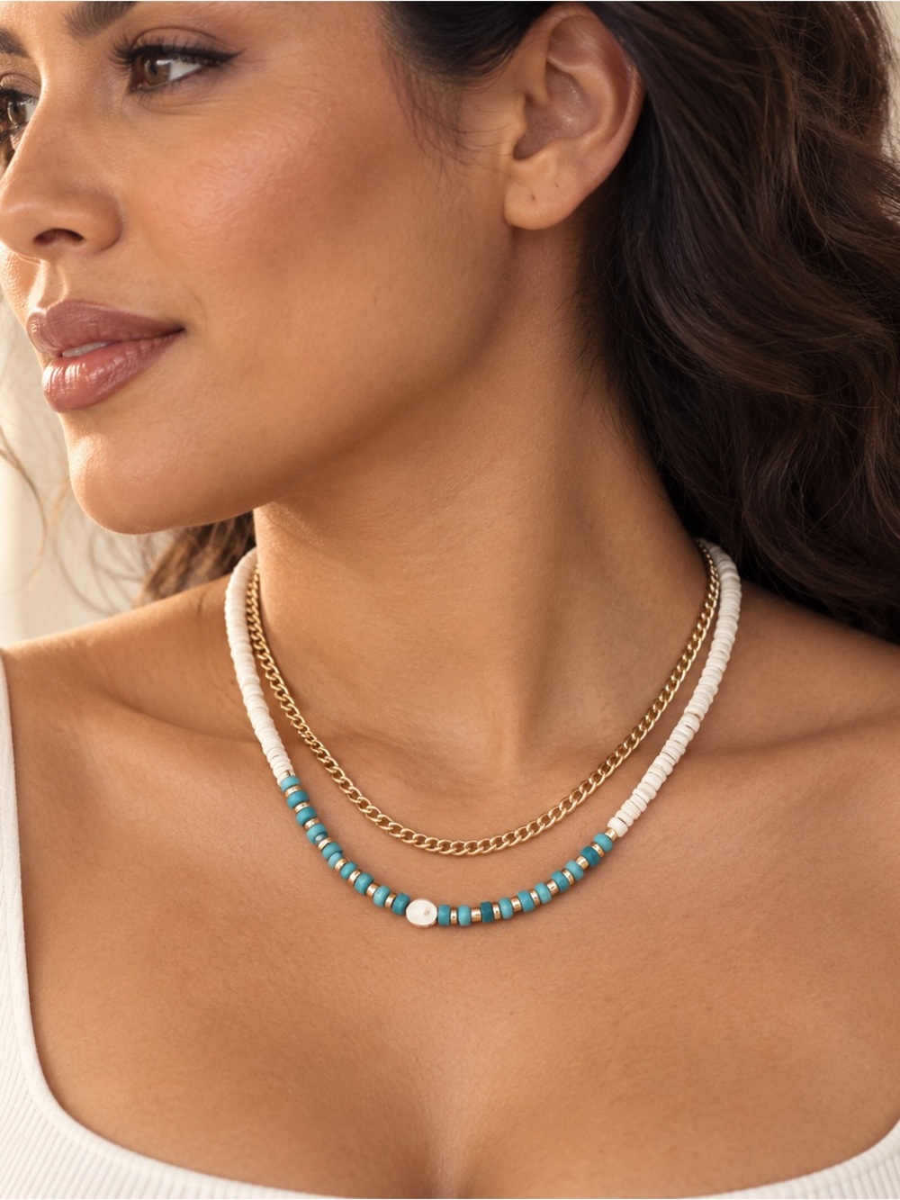 NWT Altar’d State Layered Gold Chain Turquoise Bead Necklace